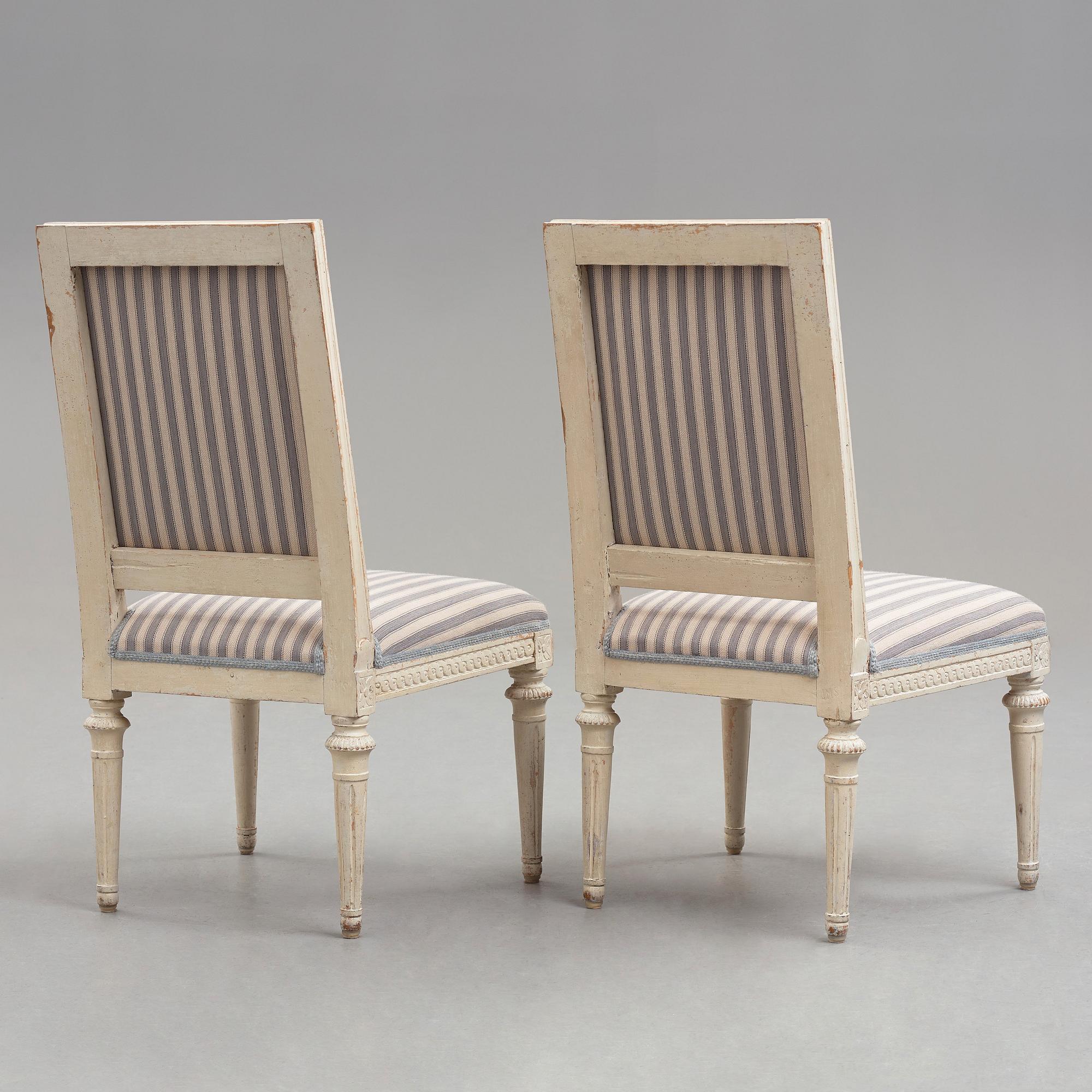 STOLAR, ett par, av Jakob Malmsten (mästare i Stockholm 1780-1788), gustavianska, 1780-tal.