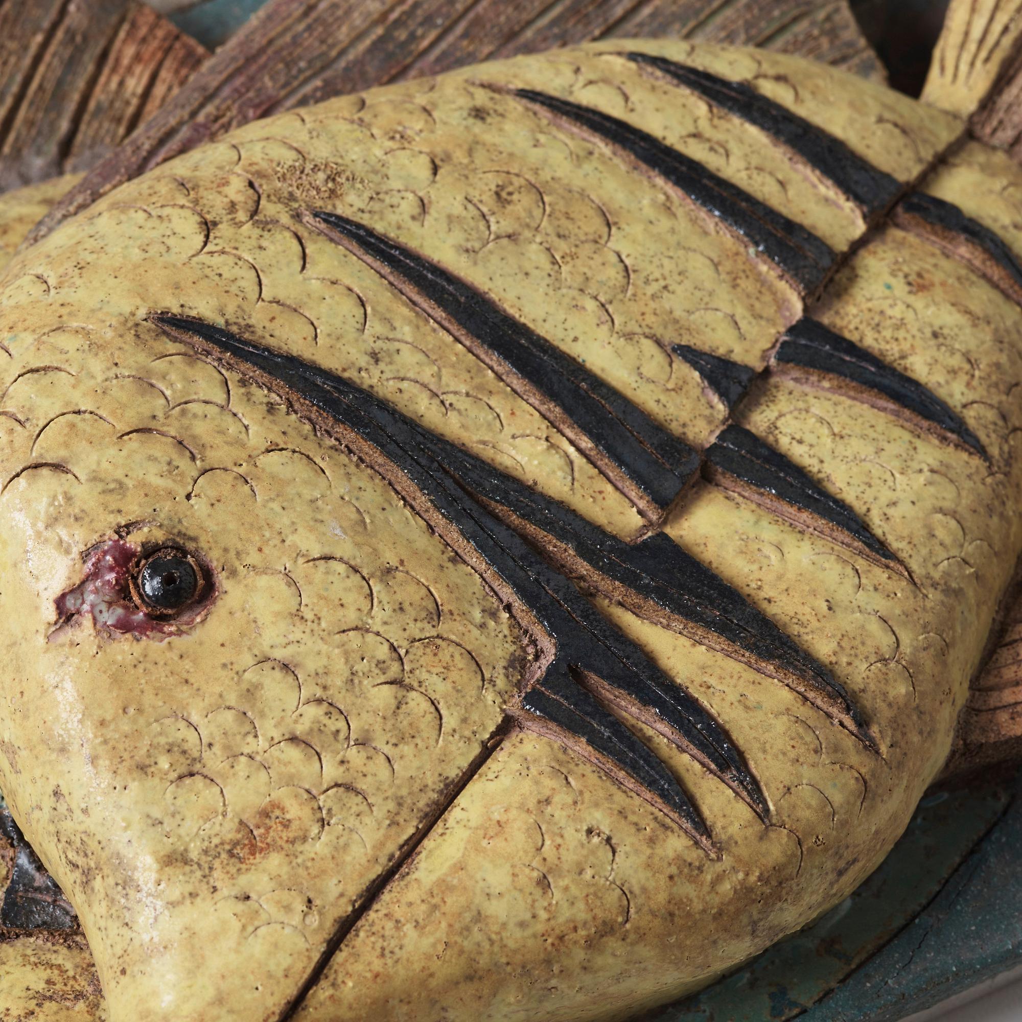 Tyra Lundgren, a stoneware relief 'Yellow fish', probably 1950's.
