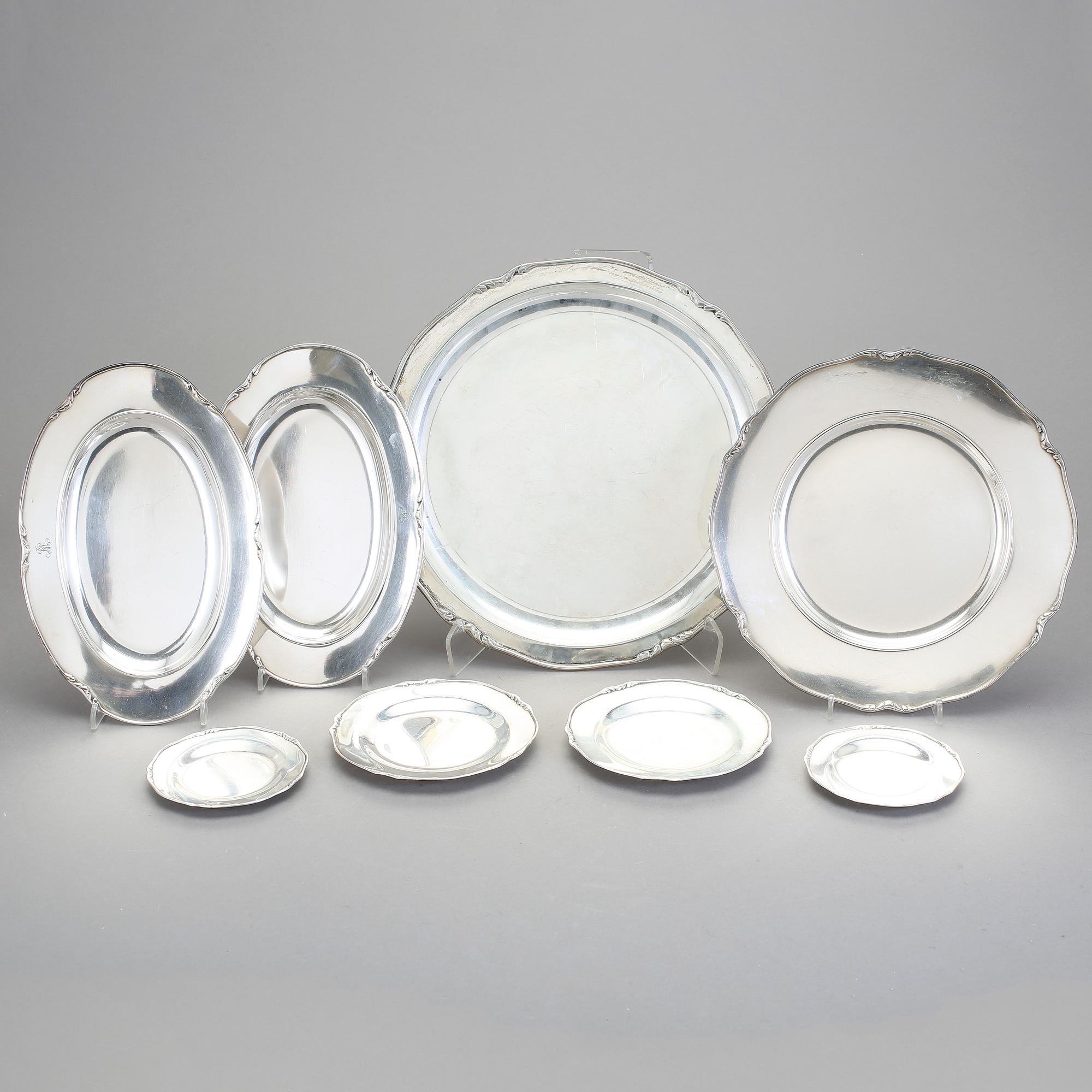 FAT, 8 st, silver och nysilver, W.A. Bolin, Stockholm, 1934-1937. Vikt silver ca 947 gram.