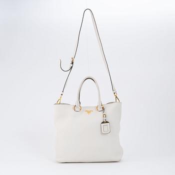 Prada, a white leather handbag.