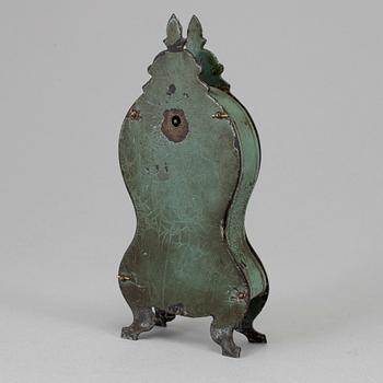 A 19th century tin plate miniature table clock.