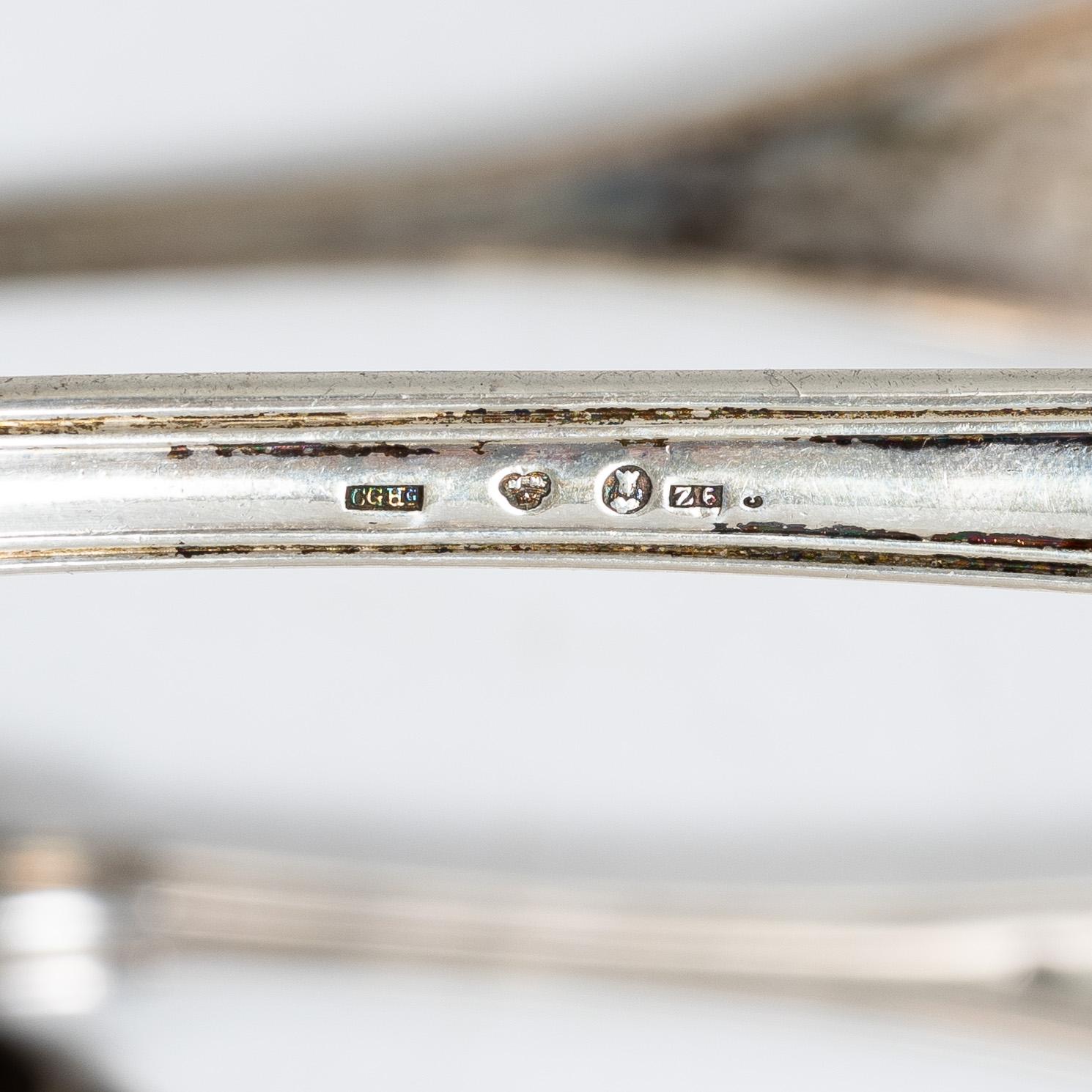 Bestickdelar, silver, 9 st mestadels matskedar, bl a G Lindegren, Helsingborg, 1927.
