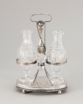 BORDSSTÄLL, silver, glas, Nederländerna, 1800-tal. Silvervikt ca 450 gram.