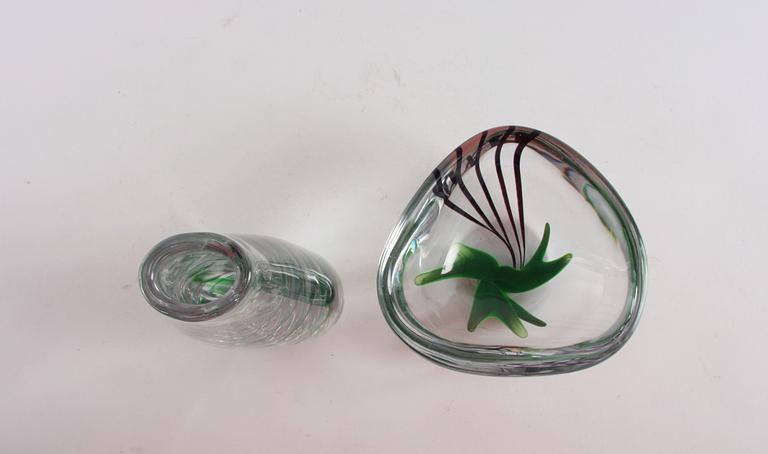 VAS och SKÅL, glas, Vicke Lindstrand, Kosta, sign.