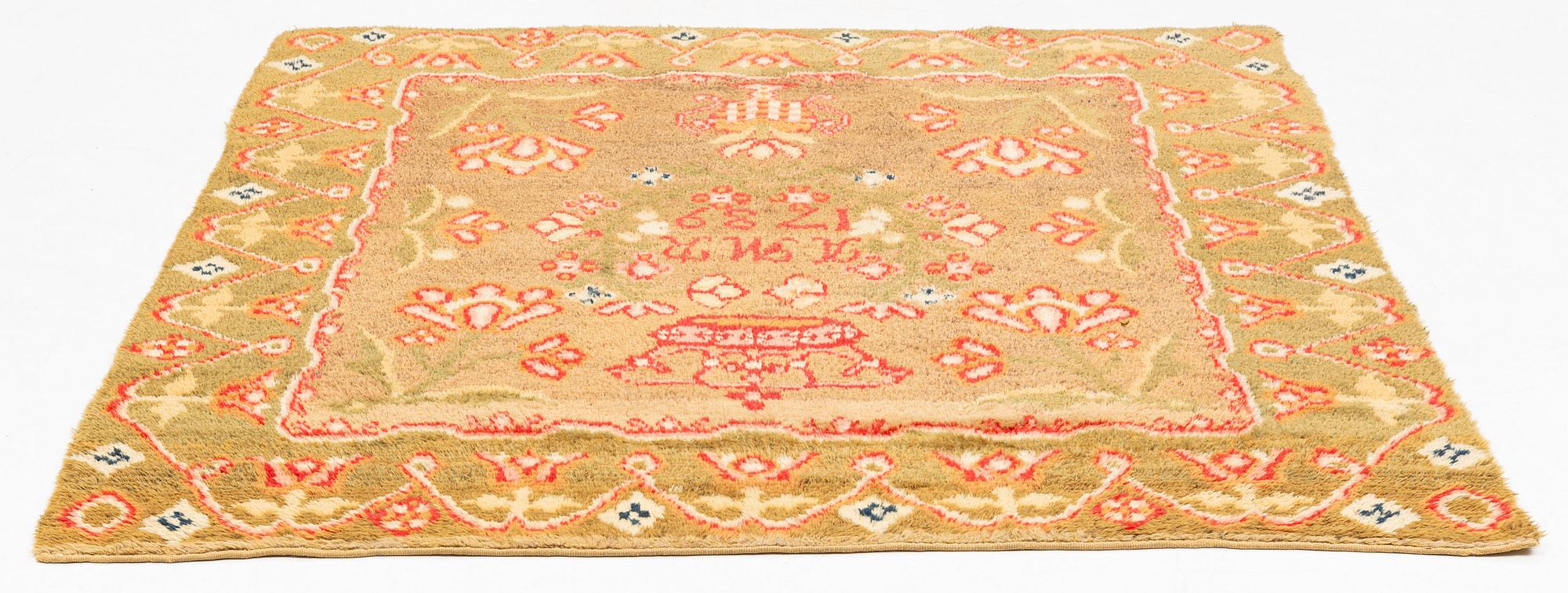 Täcke, rya, ca 181,5 x 160 cm, Finland, daterad 1789.