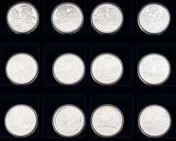 36 medals, silver 925, “Kingdom of Sweden”, in fitted case.