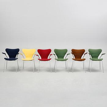 KARMSTOLAR, 6 st, "Sjuan", Arne Jacobsen, Fritz Hansen, 1900-talets andra hälft.
