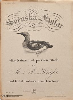 WILHELM VON WRIGHT, ca 320 st, litografiska tryck, "Svenska fåglar".