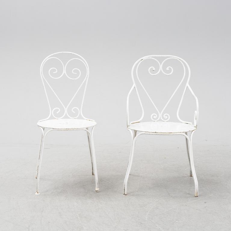 Four painted cast iron chair and table, mid/first half of the 20th century, Sweden.