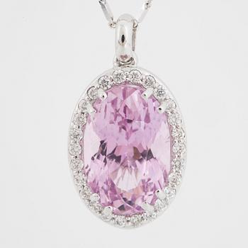 Kunzite and brilliant-cut diamond necklace.