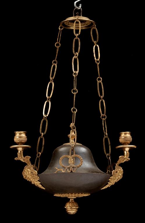 An Empire early 19th century three-light hanging lamp.