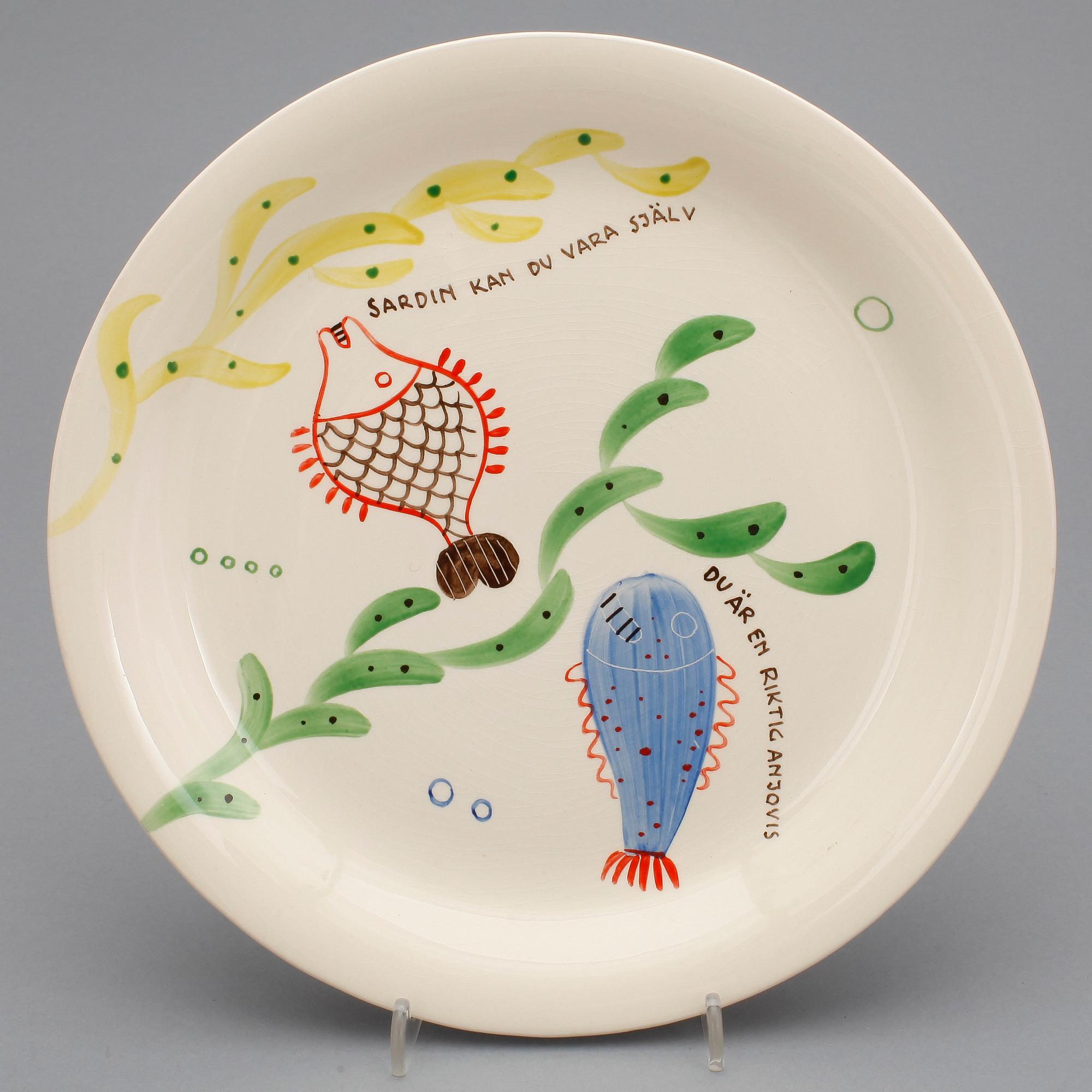 STIG LINDBERG, tallrikar, 12 st, "Löja", Gustavsberg 1948-62.