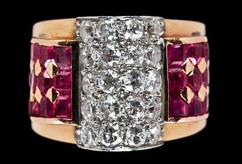 873. A ruby and diamond ring, 1940's.