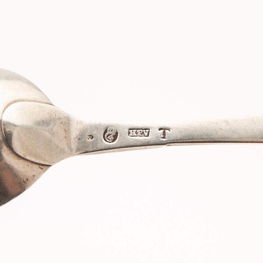 Collection of tablespoons, 28 pieces, silver, by 9 different master silversmiths, Kristianstad, 18th/19th century.