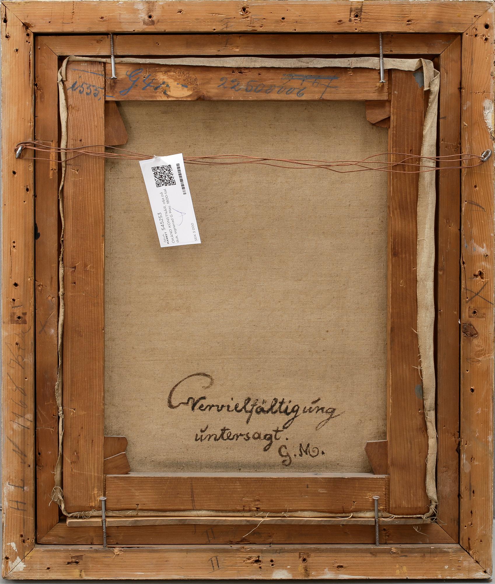 OKÄND KONSTNÄR, olja på duk, signerad G May, 1800-tal.