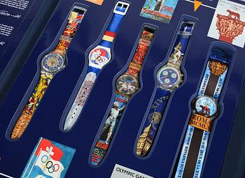 ARMBANDSUR, 9 st, "Swatch Historical Olympic Games Collection", Swatch, 1995.