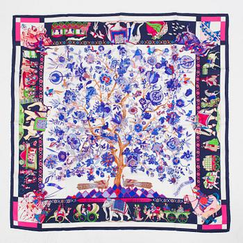 Silk scarf from Hermès in pattern "Fantaisies Indiennes" designed by Loïc Dubigeon in 1987.