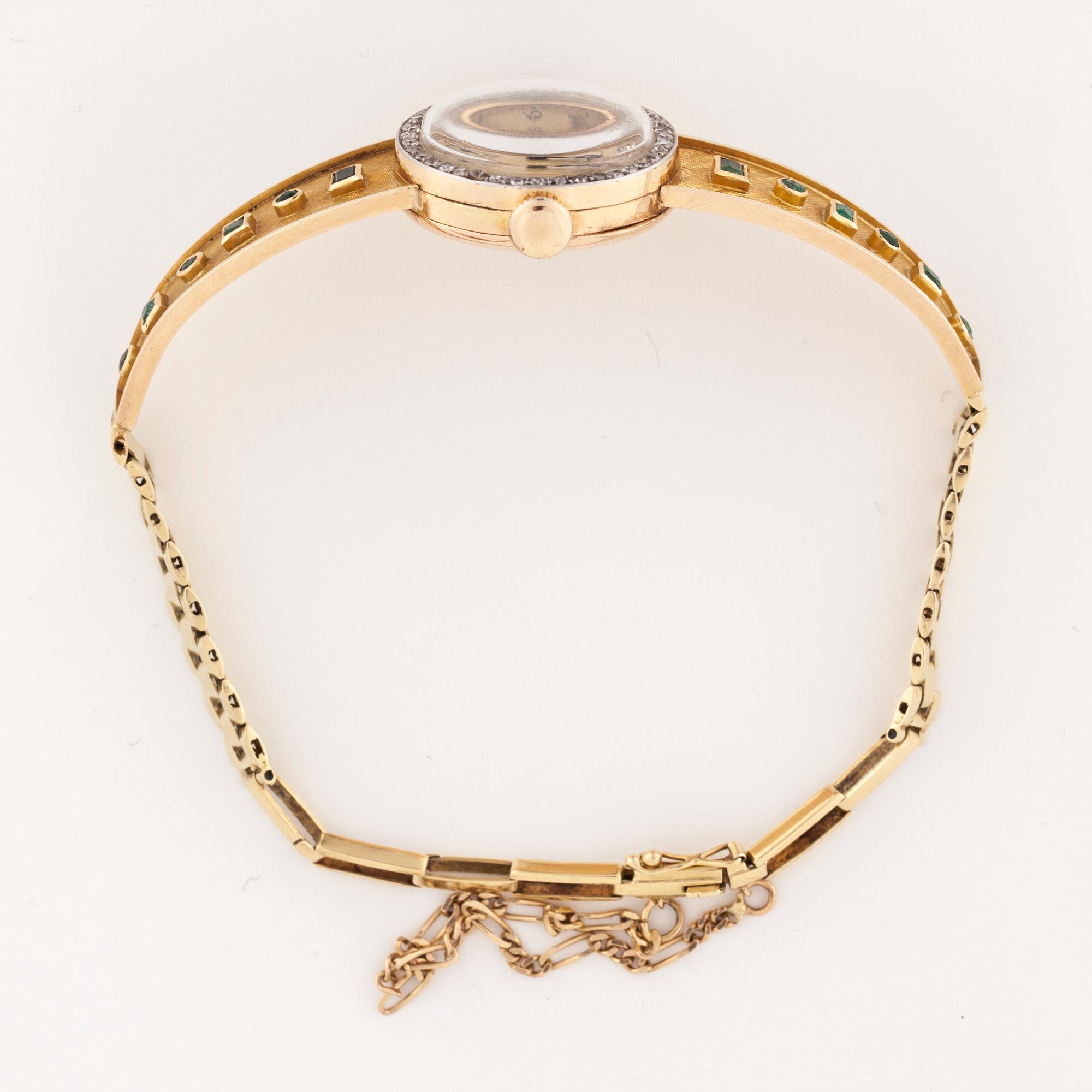 ARMBANDSUR, dam, Zenith Precision, 14K guld, diamanter, smaragder. Vikt tot. 20,7 g.