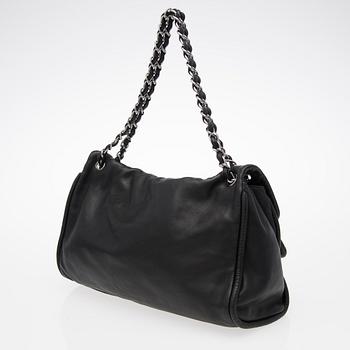 A Black Leather Double Mademoiselle Lock Flap Bag.