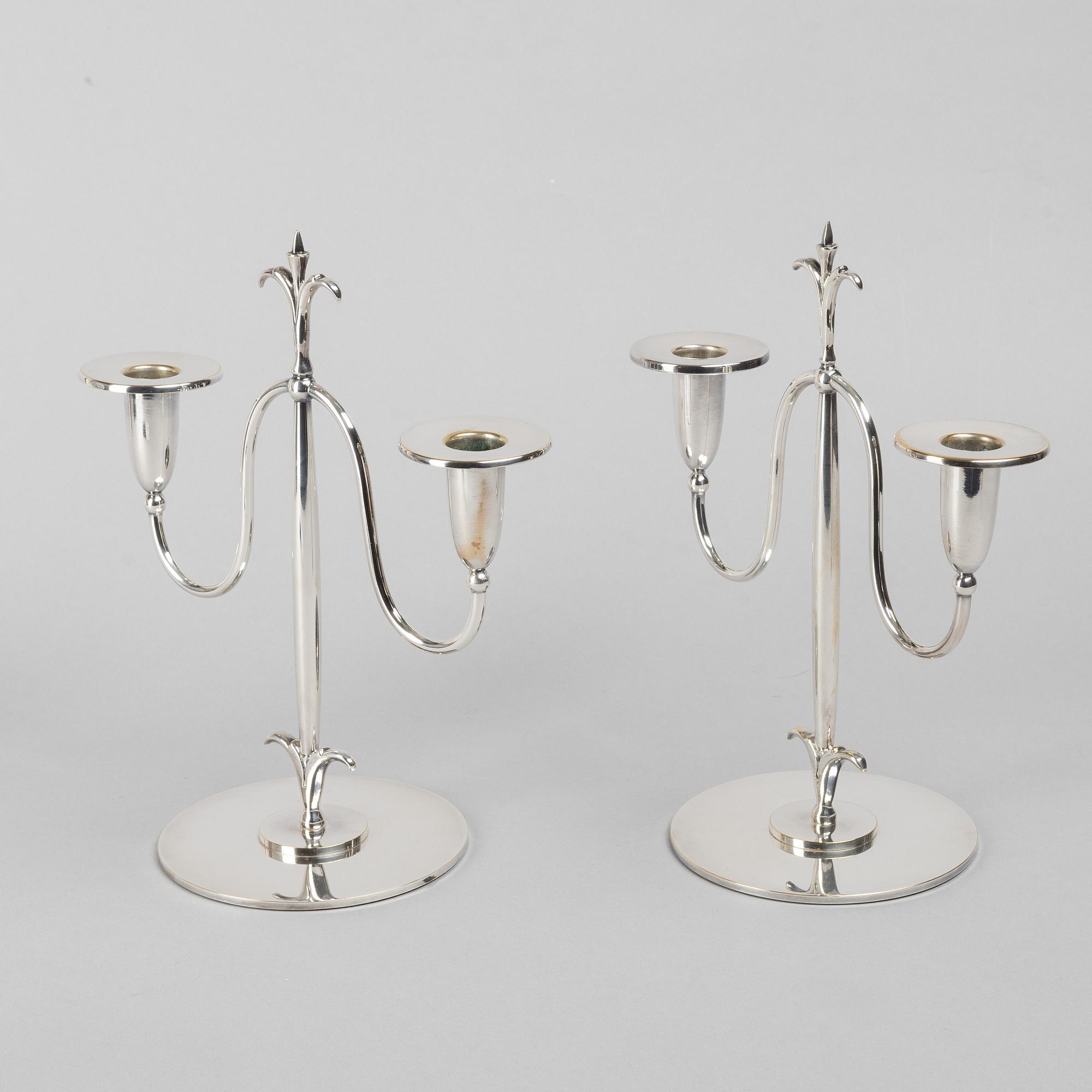 Elis Bergh, kandelabrar, ett par, nysilver, CG Hallberg, Stockholm.