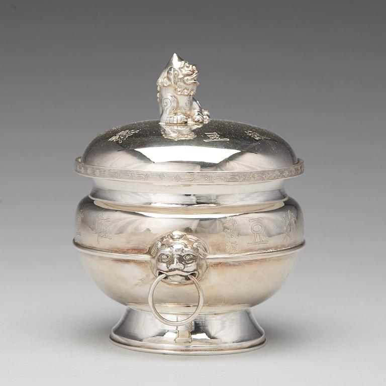 Skål med insats och lock, silver. Kina, märkt, Tianxing.