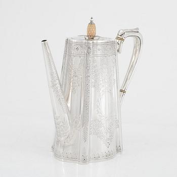 An English Silver Coffee Pot, Teapot, Creamer and Sugar Bowl, mark of Walker & Hall (John Edward Bingham) Sheffield 1891.