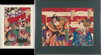 Toyohara Kunichika, Triptych, woodcut, Japan.