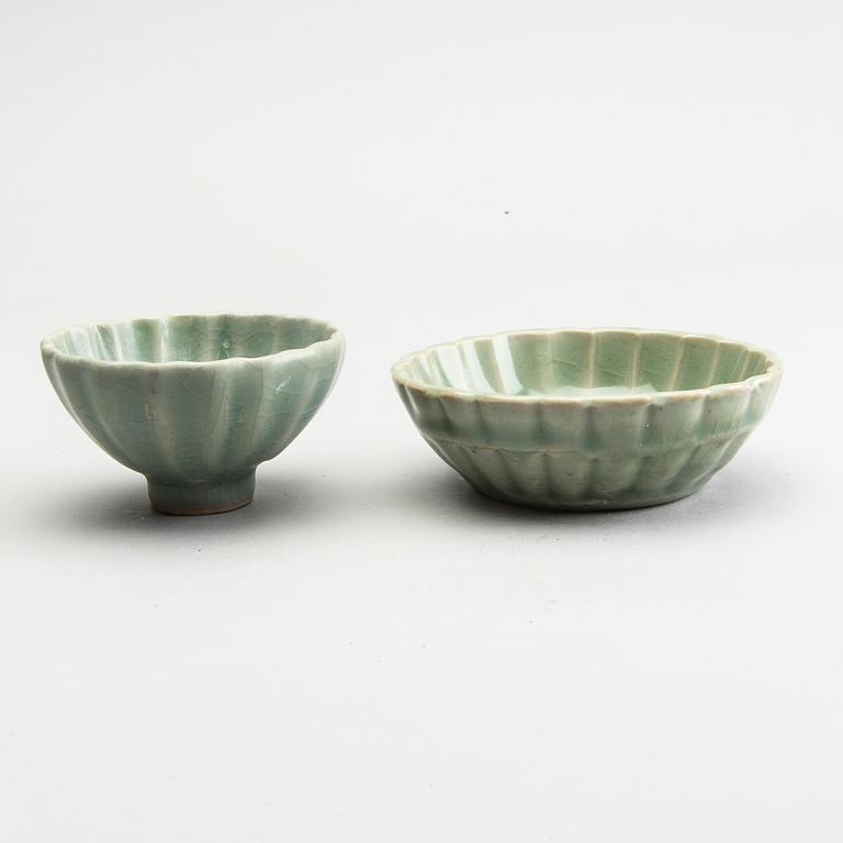 A celadonglazed bowl and dish, Ming dynasty (1368-1644).