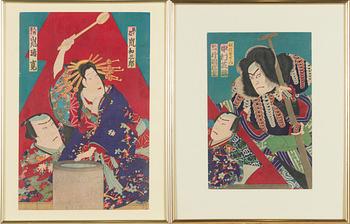 Woodblock prints, two diptychs, Japan.