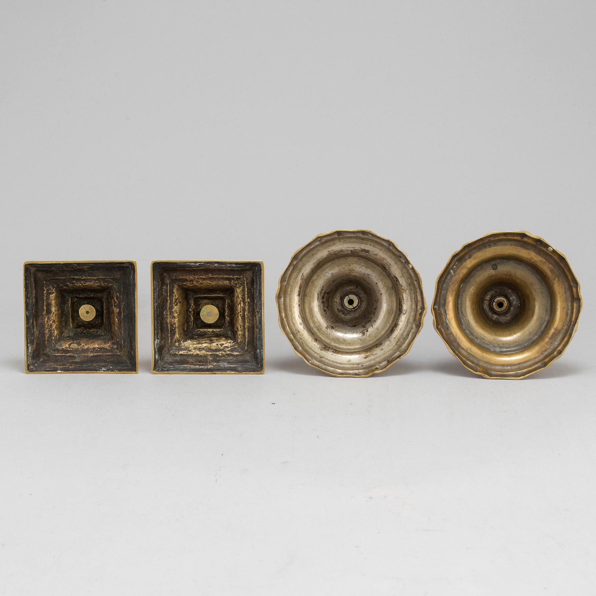 CANDLESTICKS, two pairs, brass, 18th and 19th century.