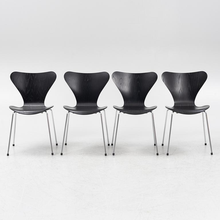 Arne Jacobsen, four 'Series 7' chairs, Fritz Hansen, dated 2019.