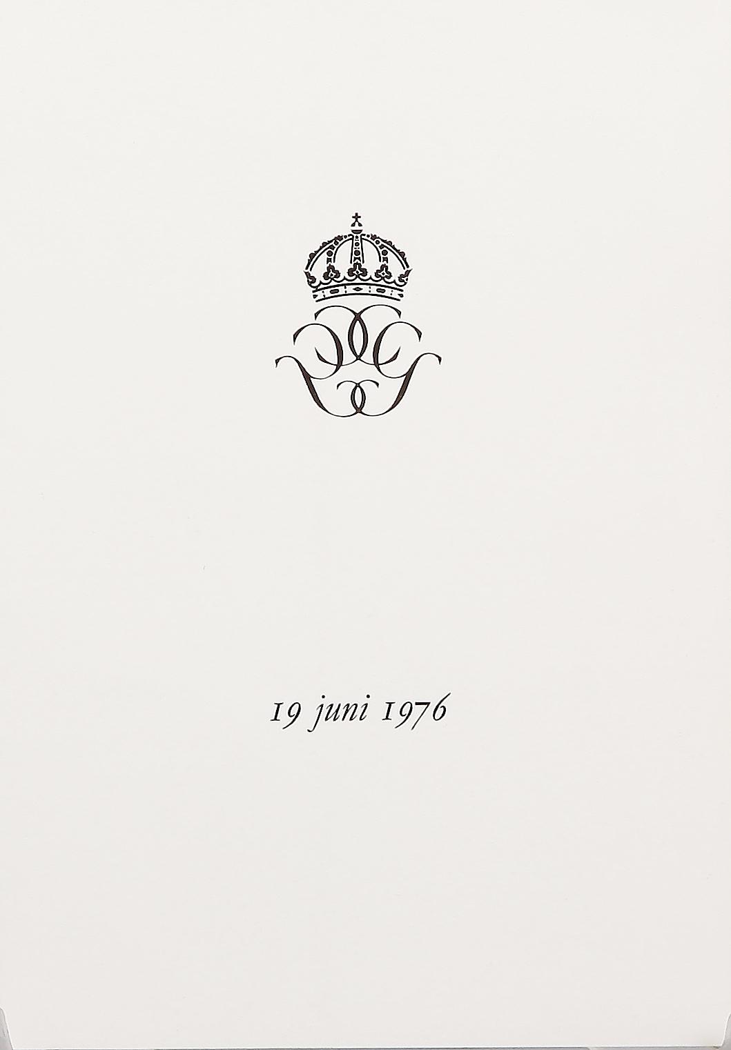 KUNGLIGT TACKKORT MED AUTOGRAFER, egenhändigt sign av Carl XVI Gustaf och Silvia av Sverige, bröllopet 19 juni 1976.
