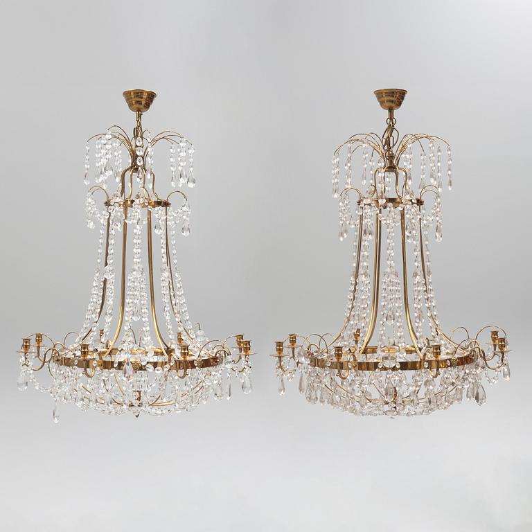A pair of late Gustavian style chandeliers, 20th Century.