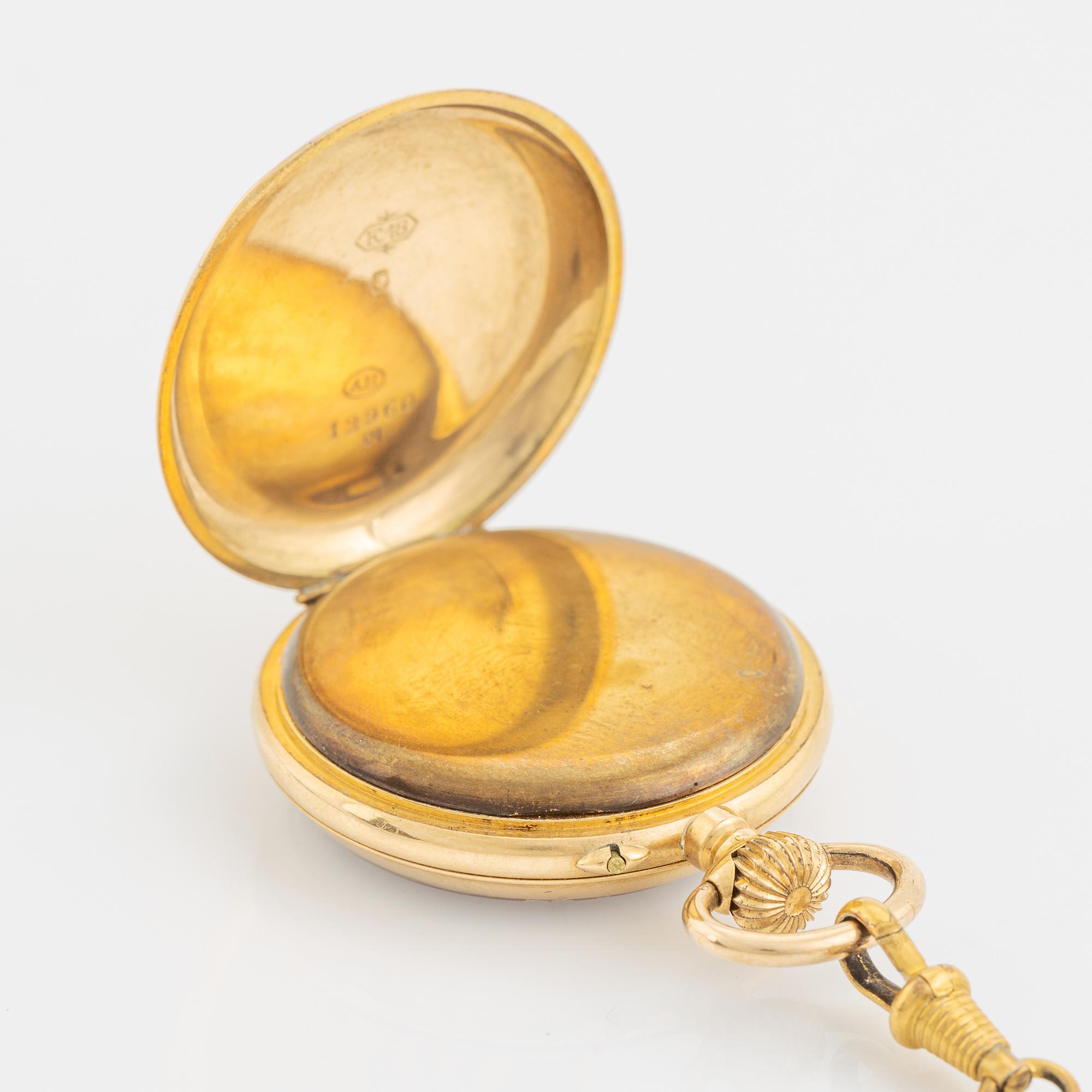 Pocket watch, 18K gold, 37 mm.