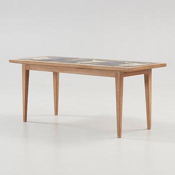 Åke Holm, a sofa table with three stoneware plaques, Höganäs 1950's-60's.