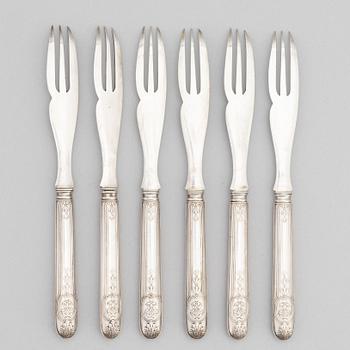 A set of twelve French silver lobster cutlery, 19th century.