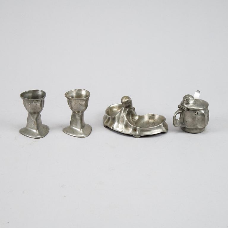 Four Art Nouveau pewter items, Kayserzinn, Germany, early 20th Century.