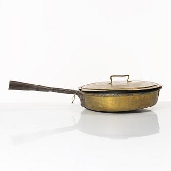 A Swedish brass lidded saucepan, 18th century.