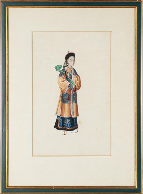 Målningar, tre stycken, gouache på rispapper, Kina, Qingdynastin, 1800-tal.