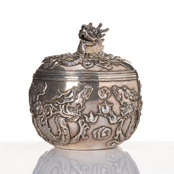 A Chinese Silver Dragon Bowl, mark of Wang Hing & Co, active c 1854-1925.