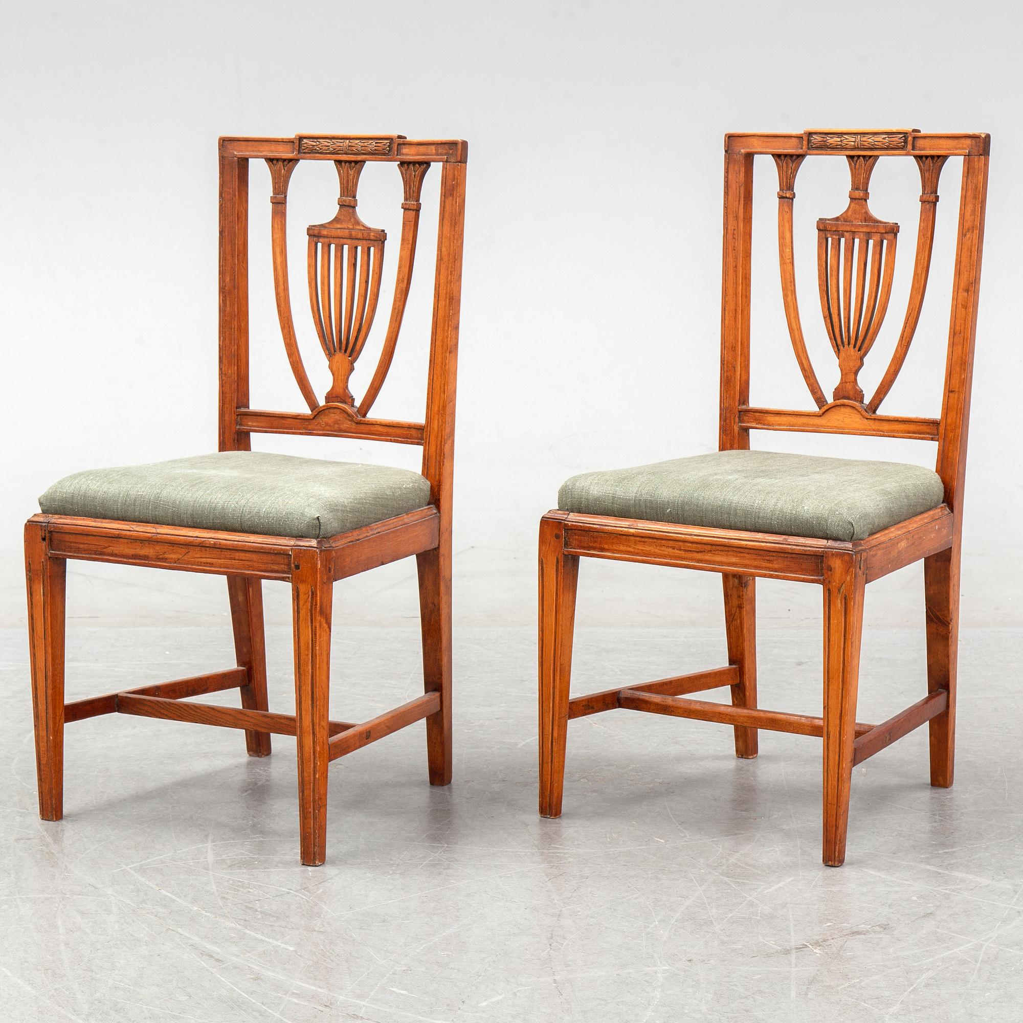 A pair of late Gustavian chairs by Johan Melchior Lundberg, ca 1800.