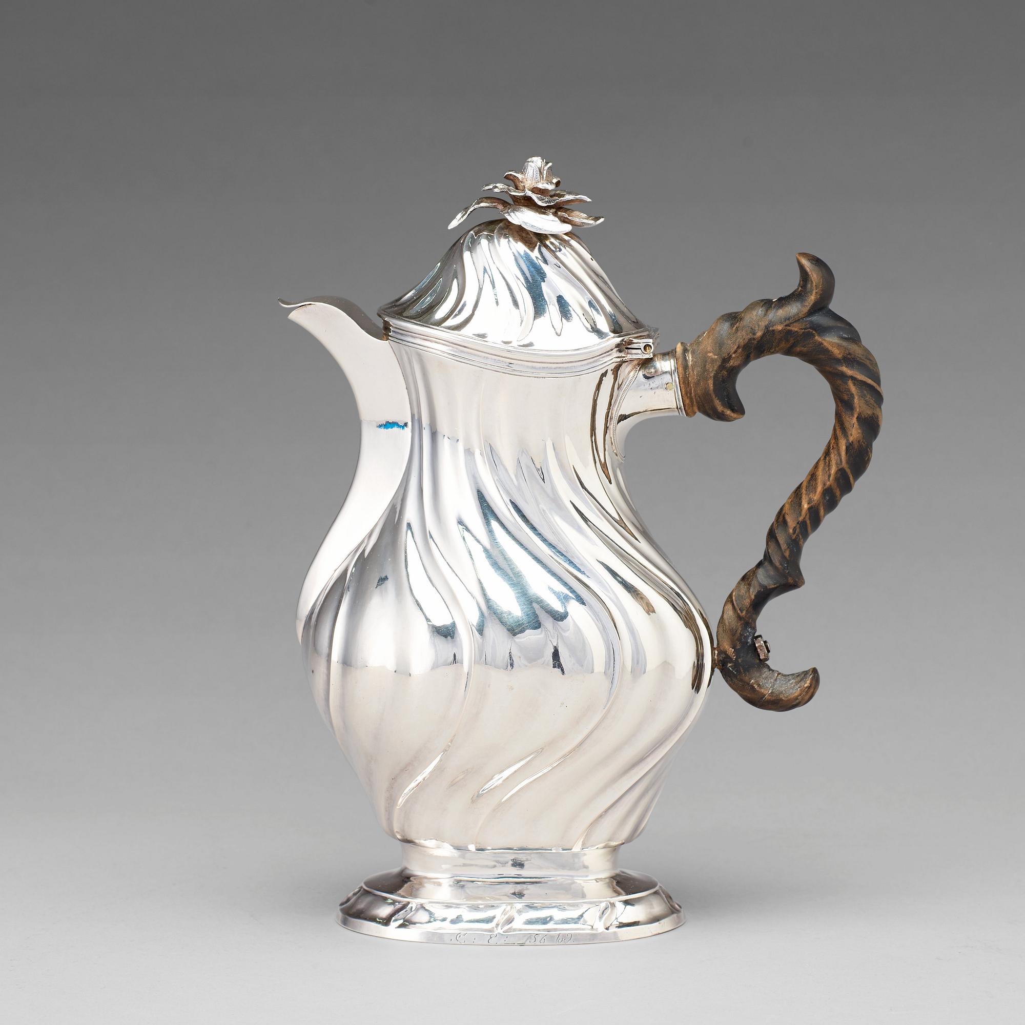 A Swedish 18th century rococo silver coffee-pot, maker's mark of Jacob Lampa, Stockholm 1770.