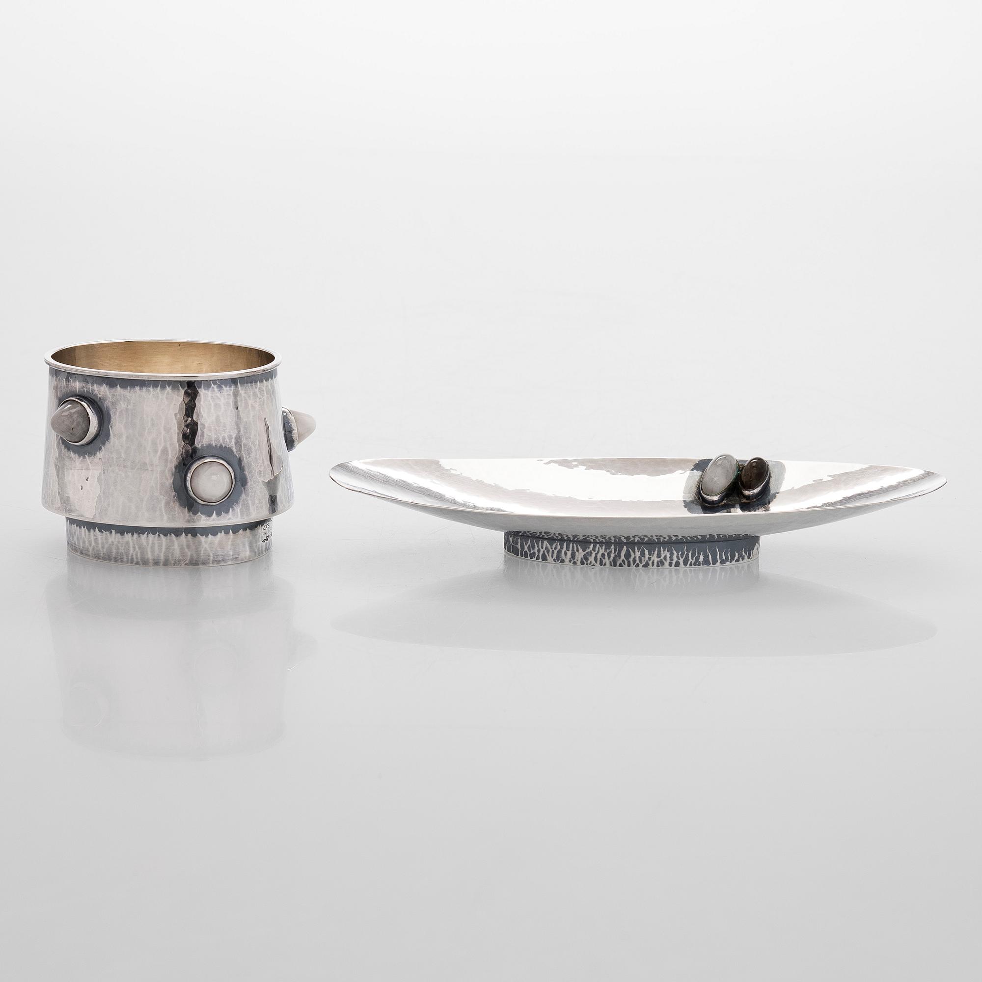 Malja ja vati, hopeaa ja pyöröhiottuja kvartseja, Pirkan-Kulta Tampere 1961.