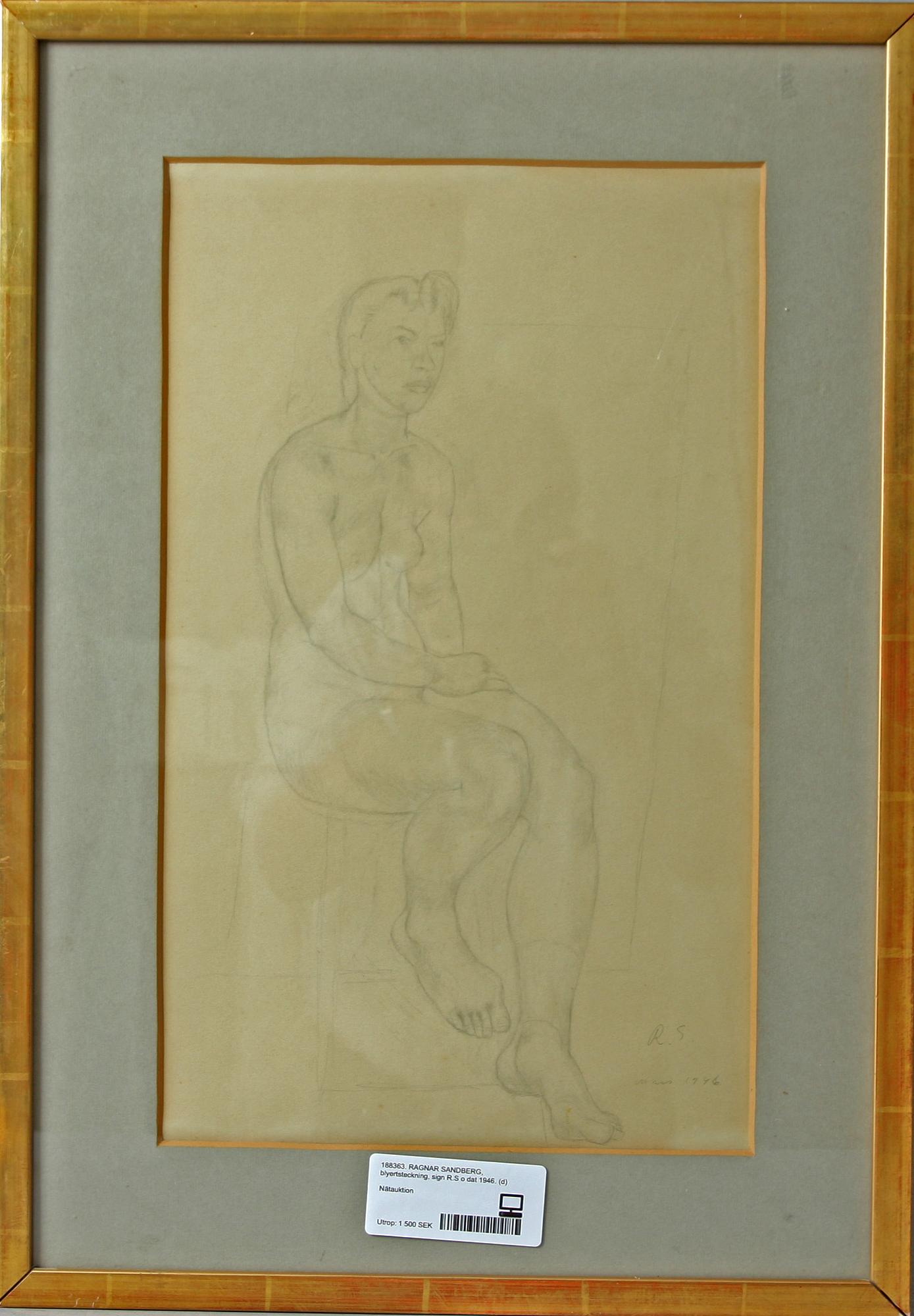 RAGNAR SANDBERG, blyertsteckning, sign R.S o dat 1946.