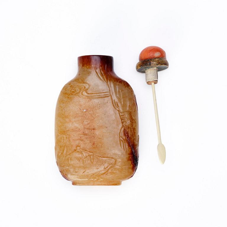 Snusflaskor, sex stycken, olika stensorter, bl.a. jade. Kina, 1900-tal.