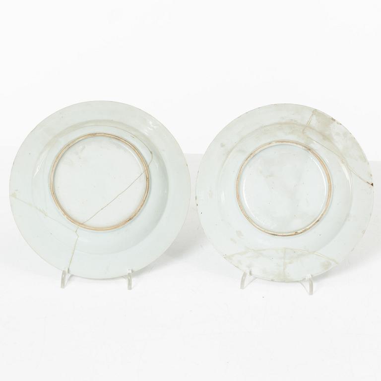 A group of three Chinese blue and white porcelain serving dishes and five dessert plates, Qing dynasty, Qianlong(1736-95.