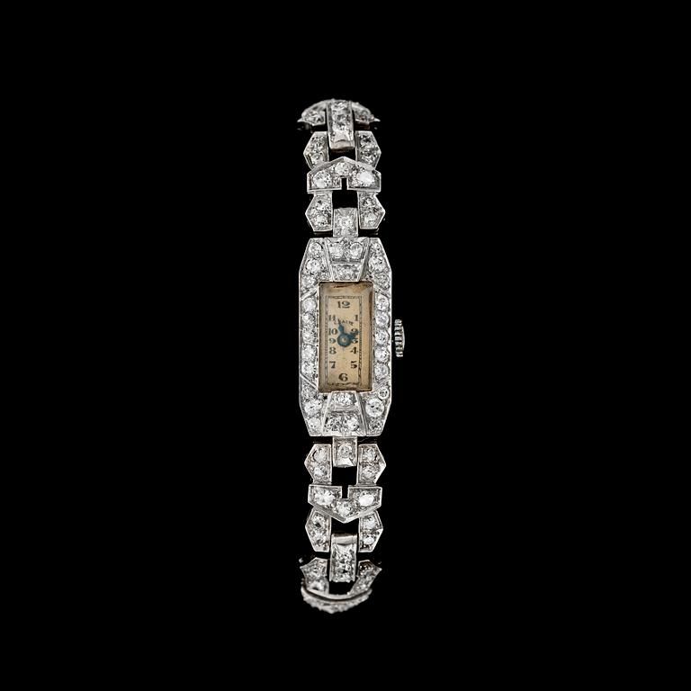 An Art Deco diamond ladie's wrist watch, tot. app. 3 cts, c. 1925.