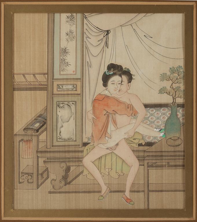 SIDENMÅLNING samt GOUACHE, Kina resp Persien/Indien, 1900-tal.