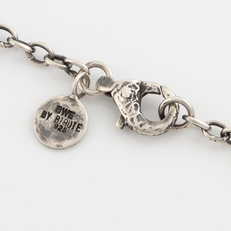 By Birdie, necklace with two pendants, silver with rose cut diamonds.