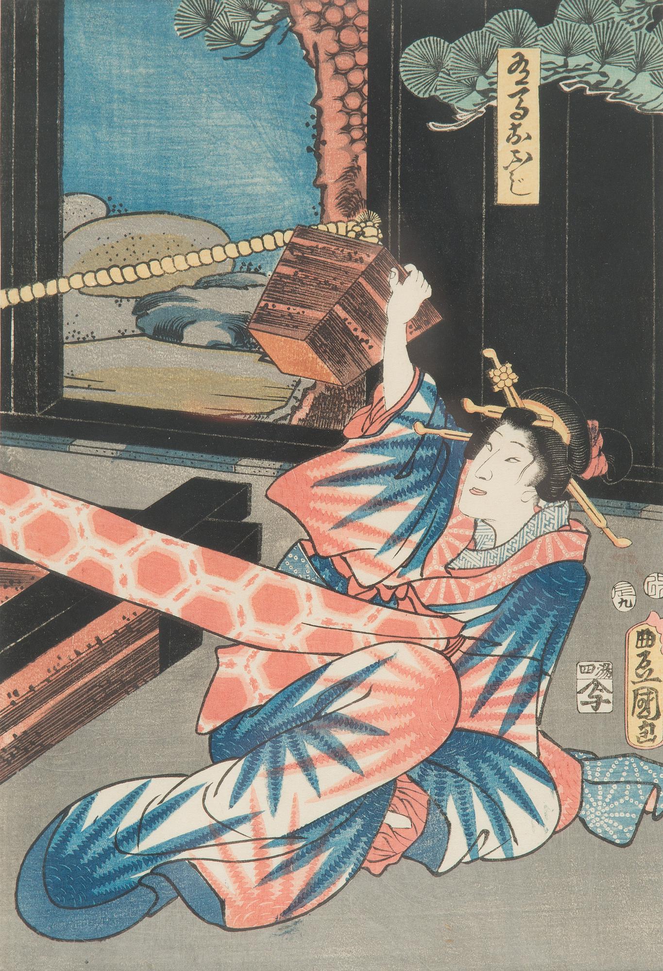 Utagawa Kunisada (Toyokuni III), Japanilaiset puupiirrokset, 3 kpl.